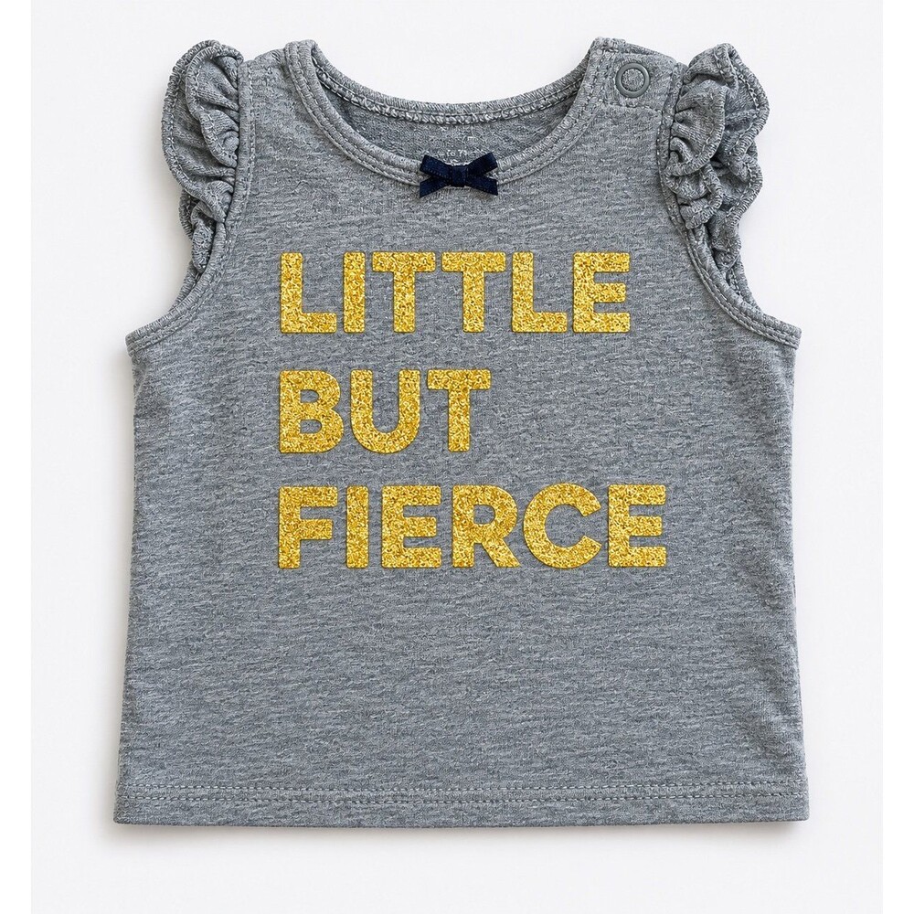 Carter’s “Little But Fierce” Ruffle Tank Top 3M Gray Gold Glitter Baby Girl